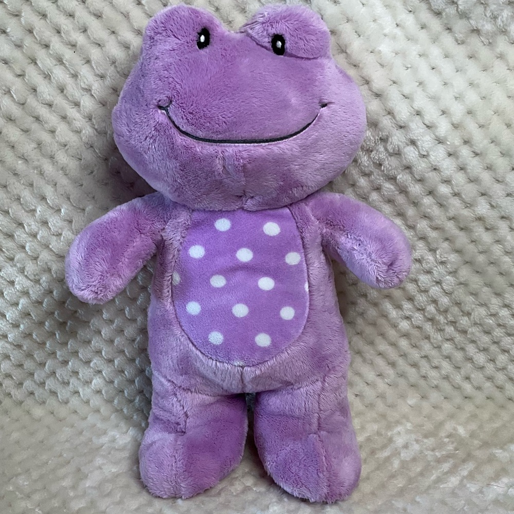 Gitzy Plush Purple White Polka Dot Plush Frog  Stuffed Animal Toy with Rattle